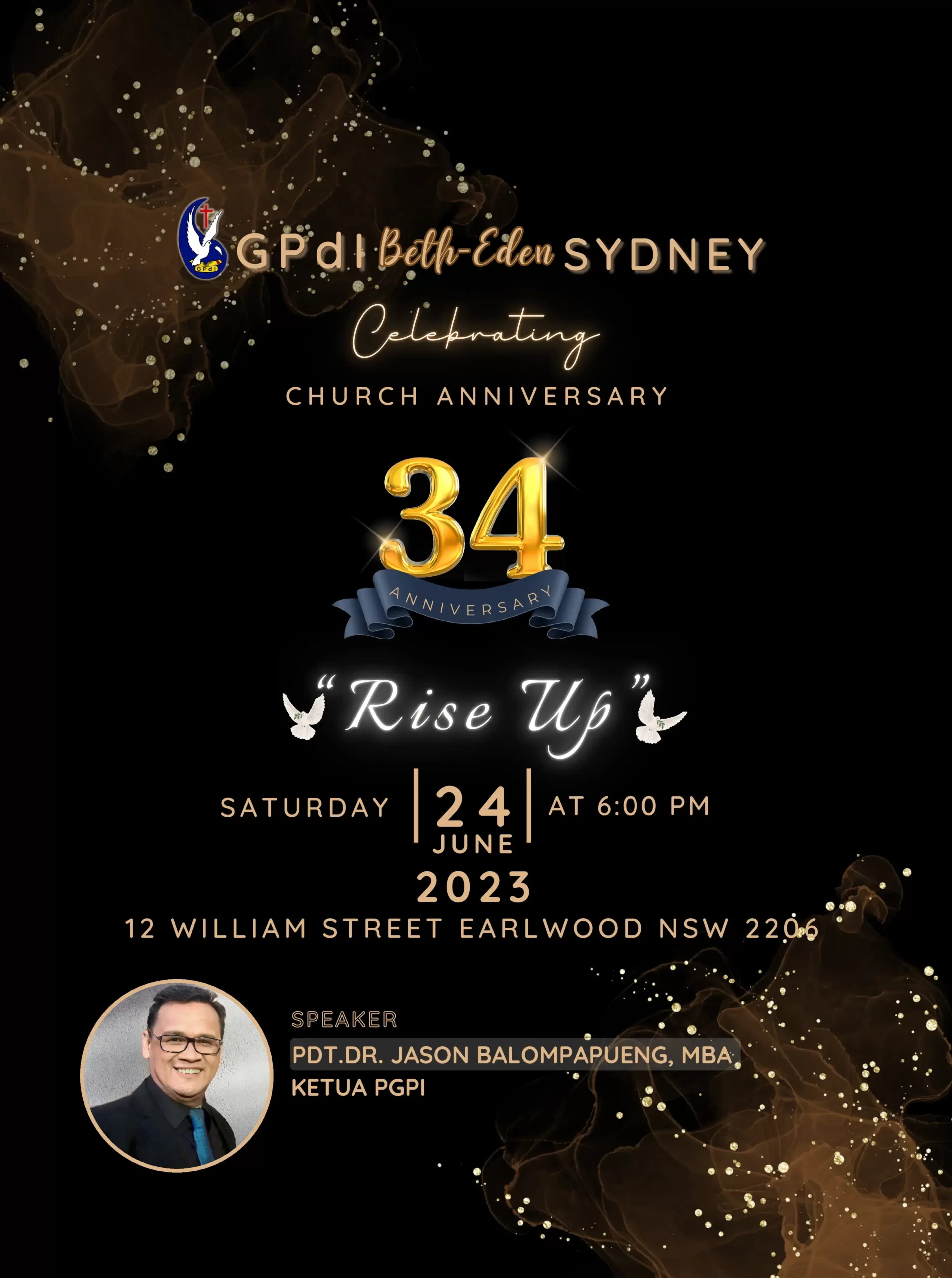 GPdI Beth-Eden Sydney Australia Merayakan Ulang Tahun Gereja ke-34 dengan Tema "Rise Up".